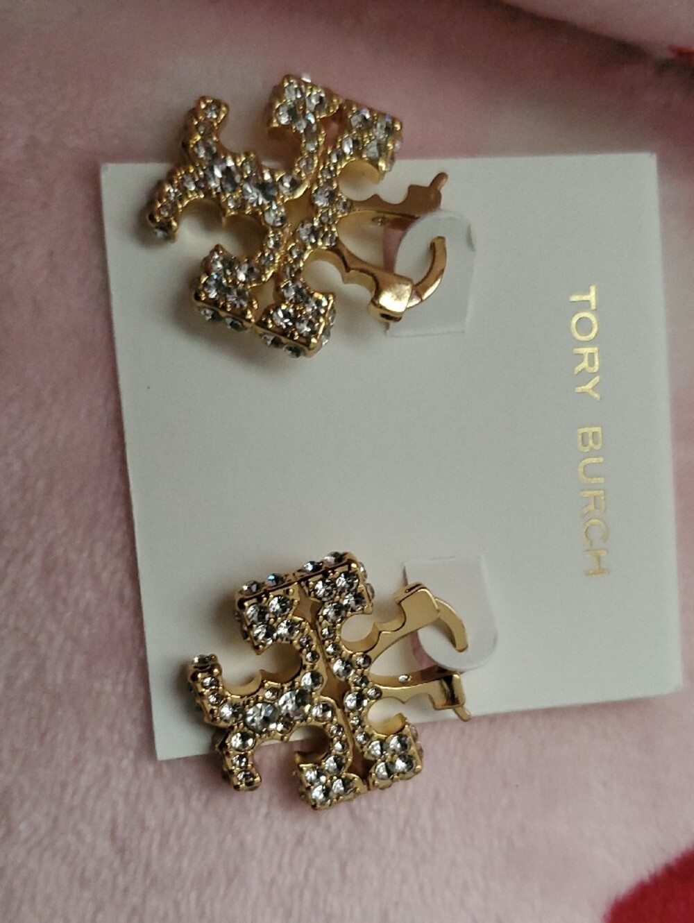 Tory Burch Gold Crystal Double-T Stud Earrings